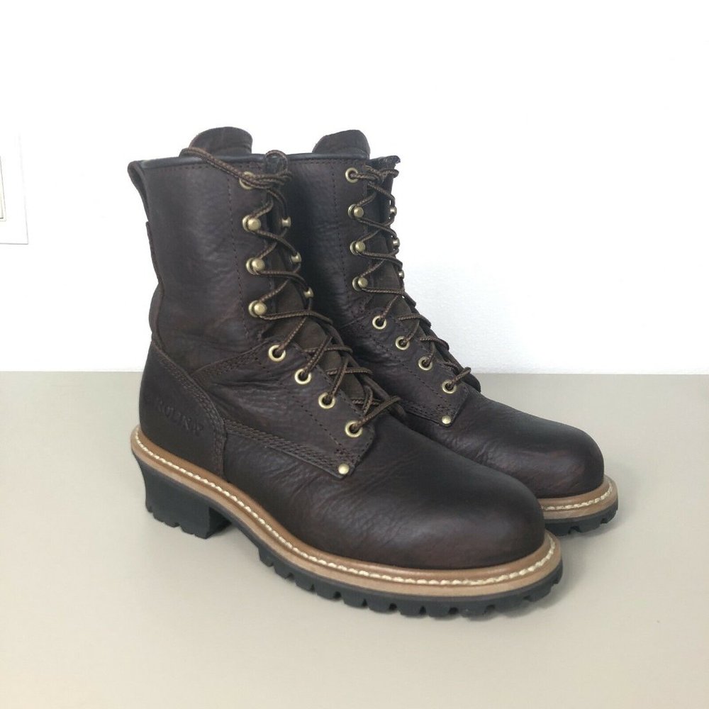 Men's Brown Leather Lace-Up Work Boots